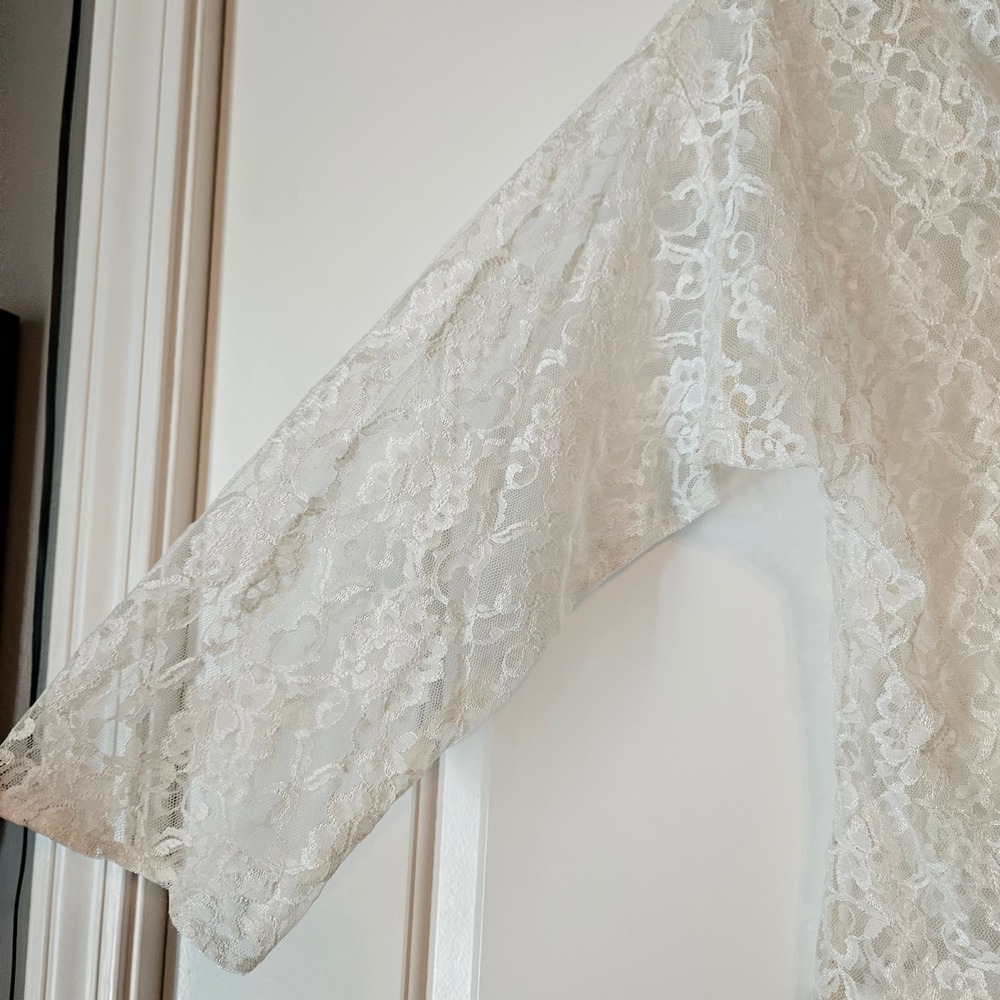 Vintage White Sheer Floral Lace Button Down Large Shirt Top Wedding Delicate - Picture 8 of 11